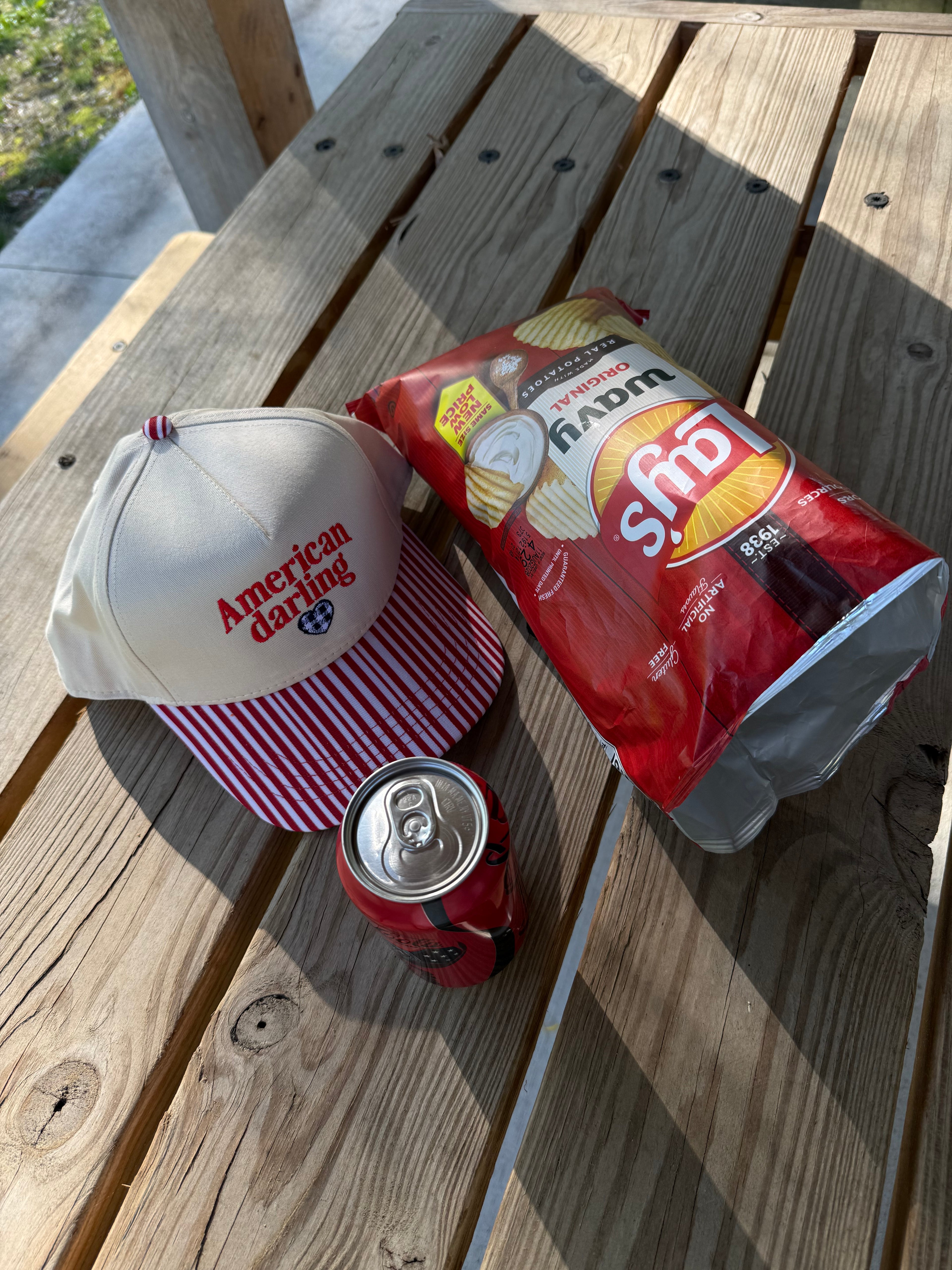 American Darling Red Stripe Trucker Hat