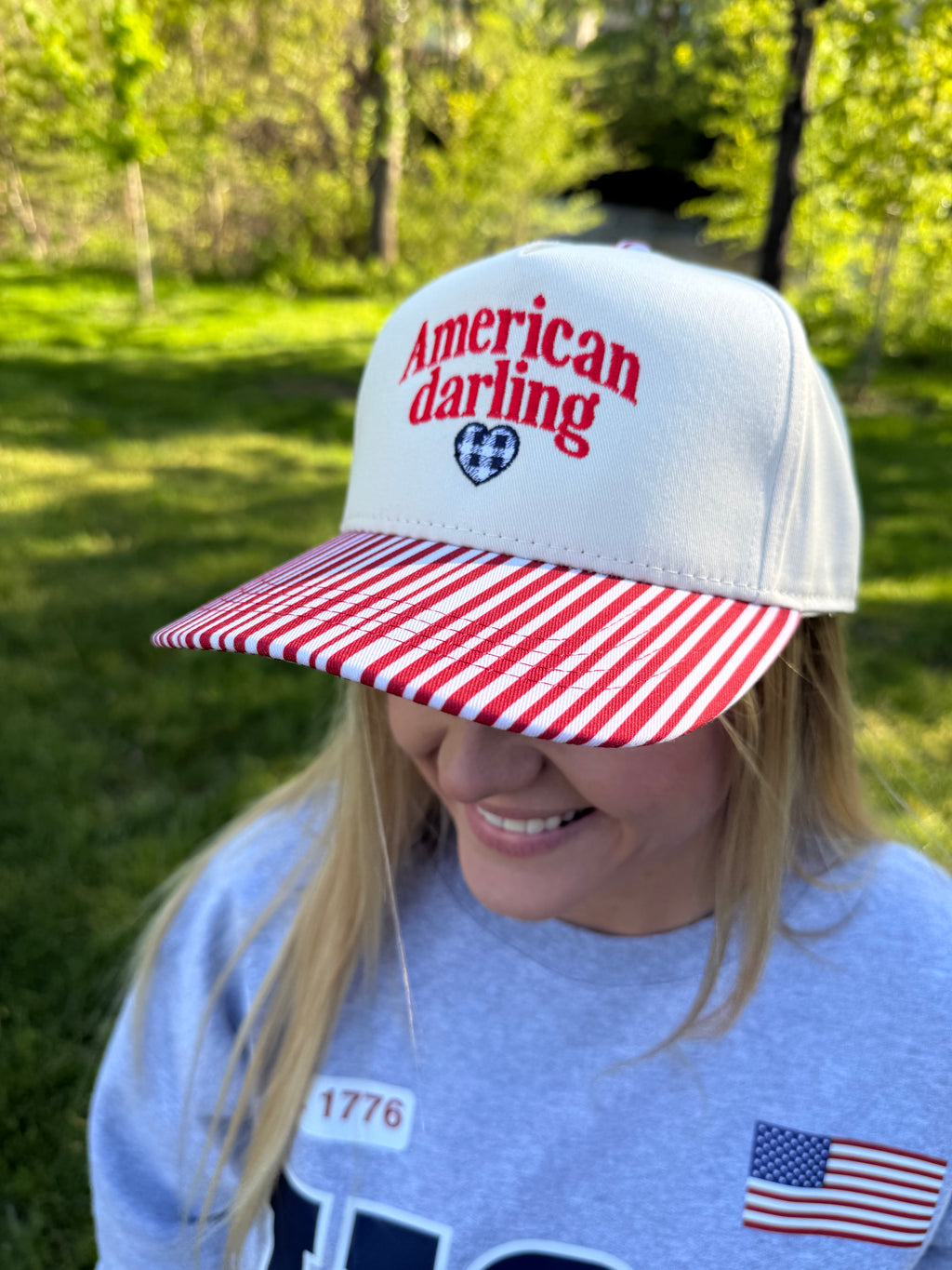American Darling Red Stripe Trucker Hat