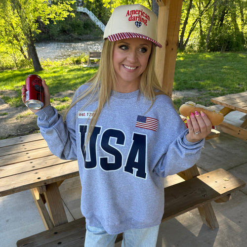 American Darling Red Stripe Trucker Hat