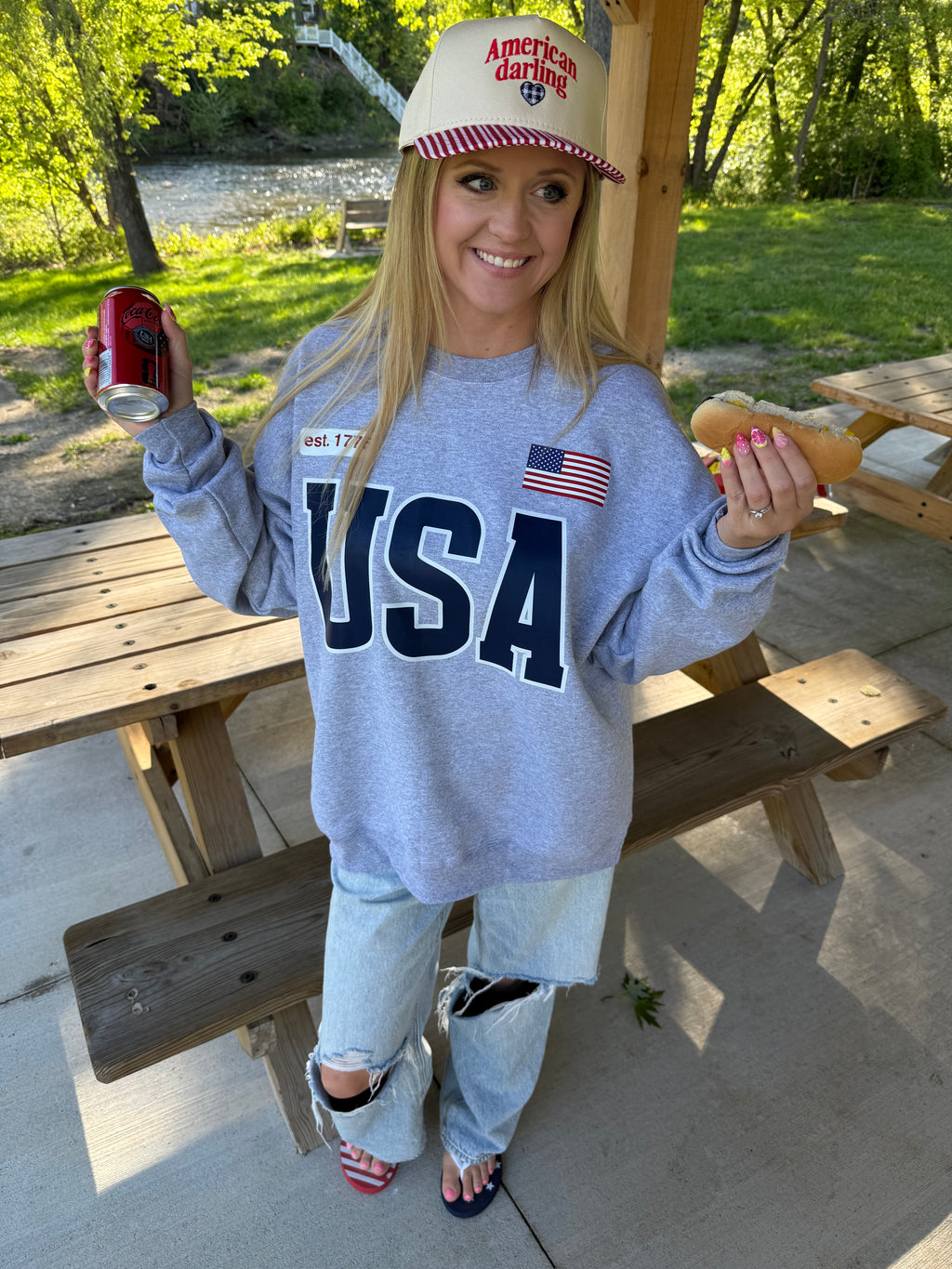 USA Crewneck - Steel Grey