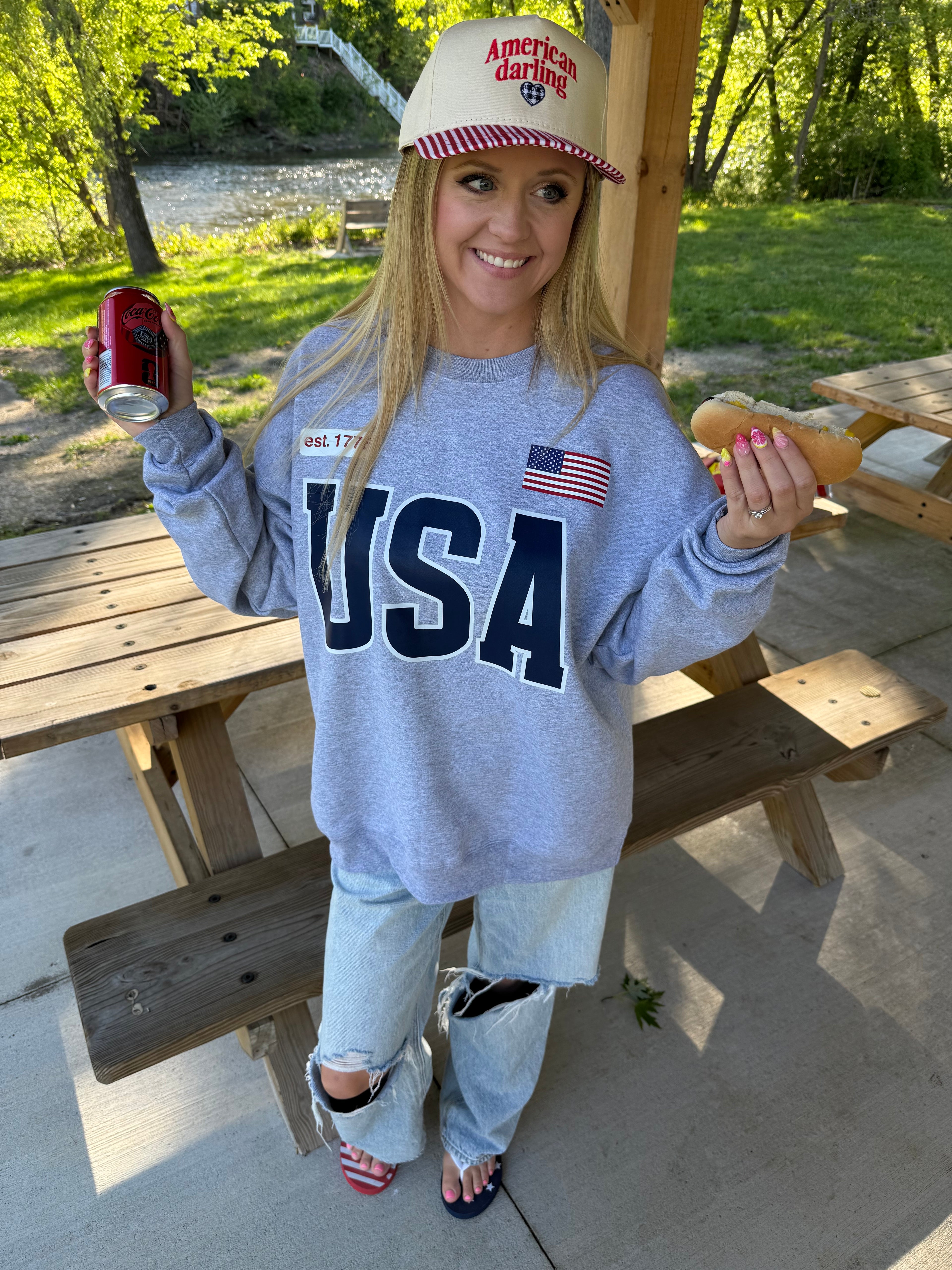 USA Crewneck - Steel Grey