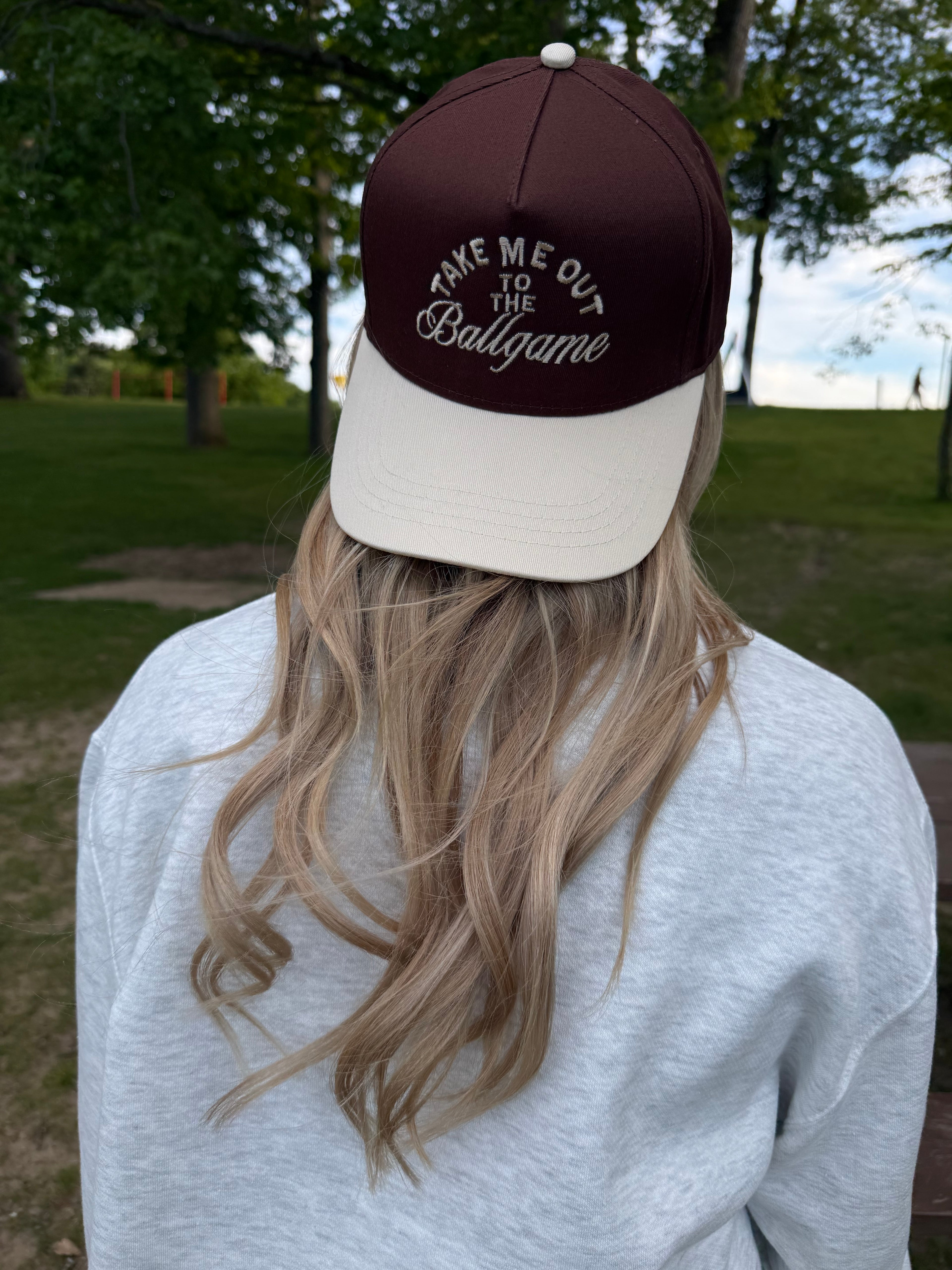 Take Me Out to the Ballgame Trucker Hat - Brown/Cream