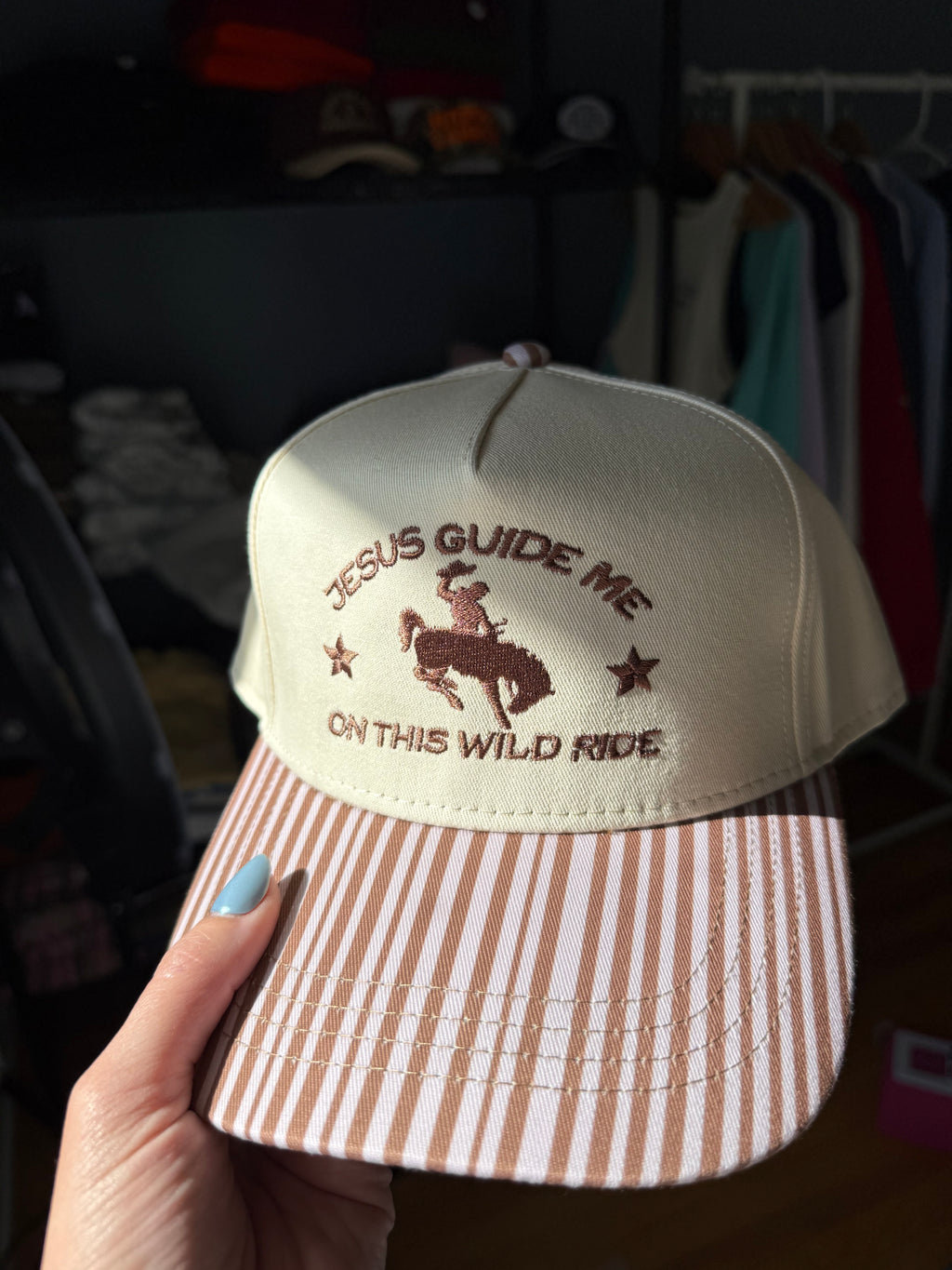 Jesus Guide Me On This Wild Ride Brown Stripe Hat